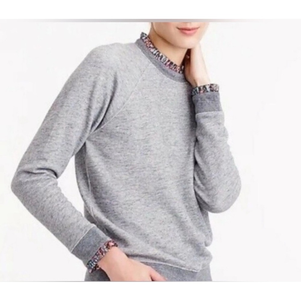 J. Crew Ruffle Trim Sweatshirt Women XL Gray F7128